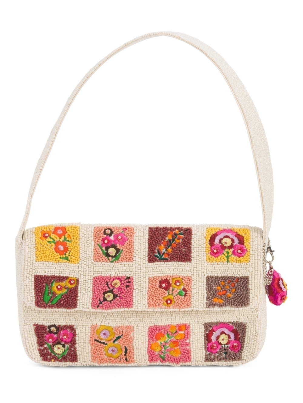 💕🔹️Made In India 🔹️multi Floral Patch Beaded Flap Shoulder Bag